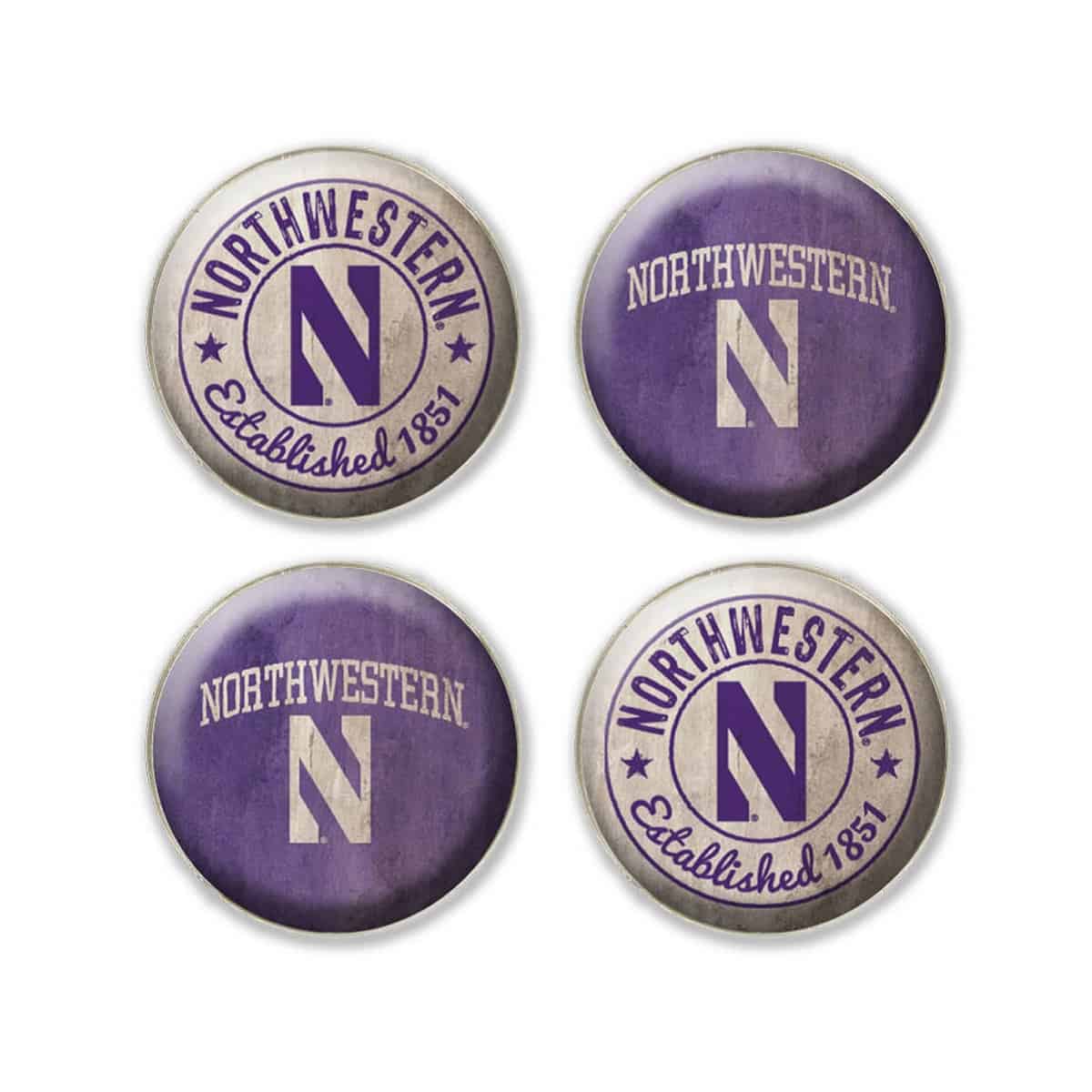 Northwestern University Wildcats 1.35" Dome Fridge Magnet set of Four Combo Pack #2