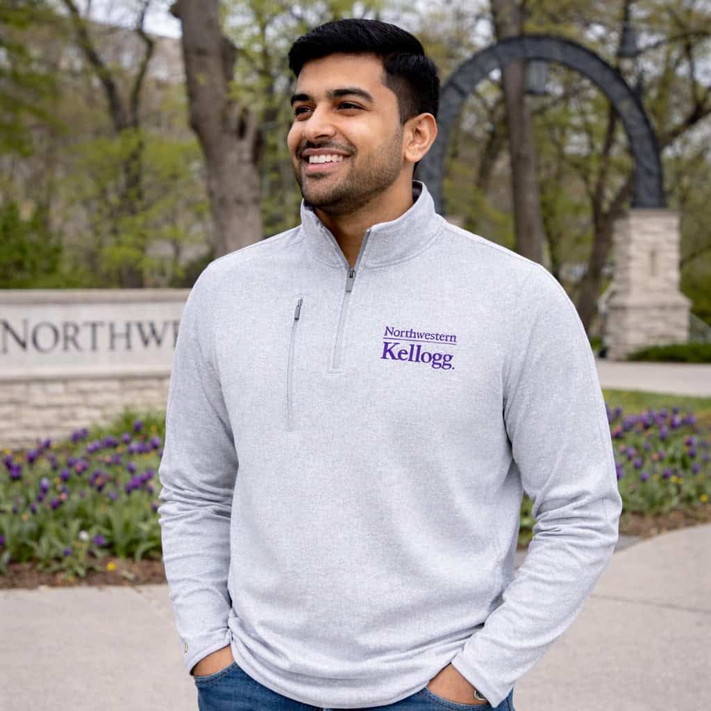 Northwestern I Kellogg Antigua Men's Grey Heather Certain 1/4 Zip Pullover