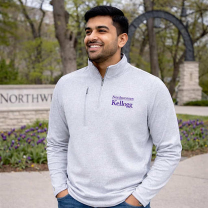 Northwestern I Kellogg Antigua Men's Grey Heather Certain 1/4 Zip Pullover