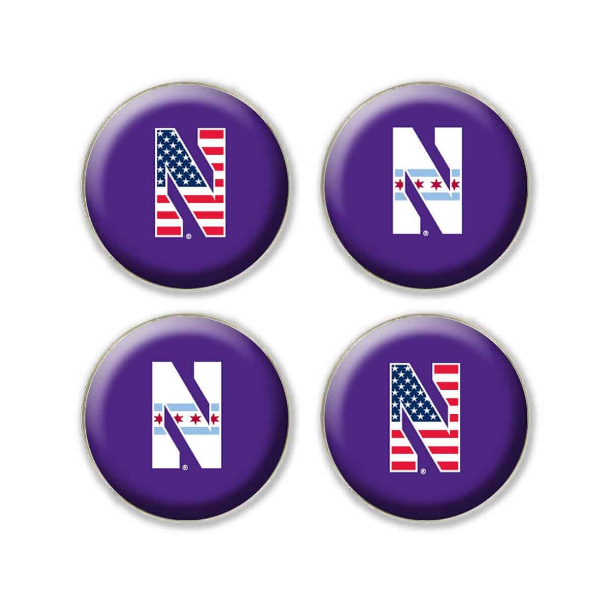 Northwestern University Wildcats 1.35" Dome Fridge Magnet set of Four Combo Pack #6