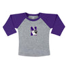 Northwestern University Wildcats Purple/Grey Baseball T-Shirt With Embroidered N-Cat Design-2