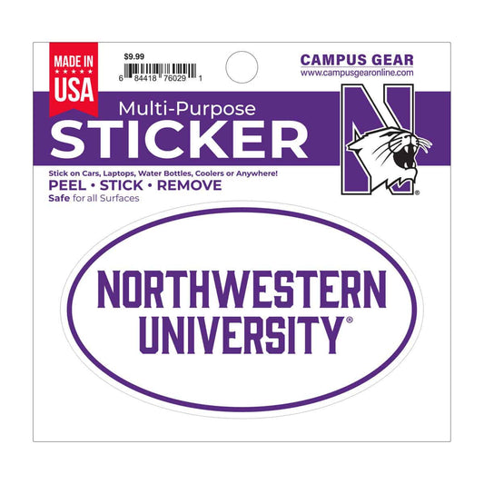 Northwestern University Wildcats Full Color Outside Application 3"X5" Oval Multi-Purpose Sticker Design #31