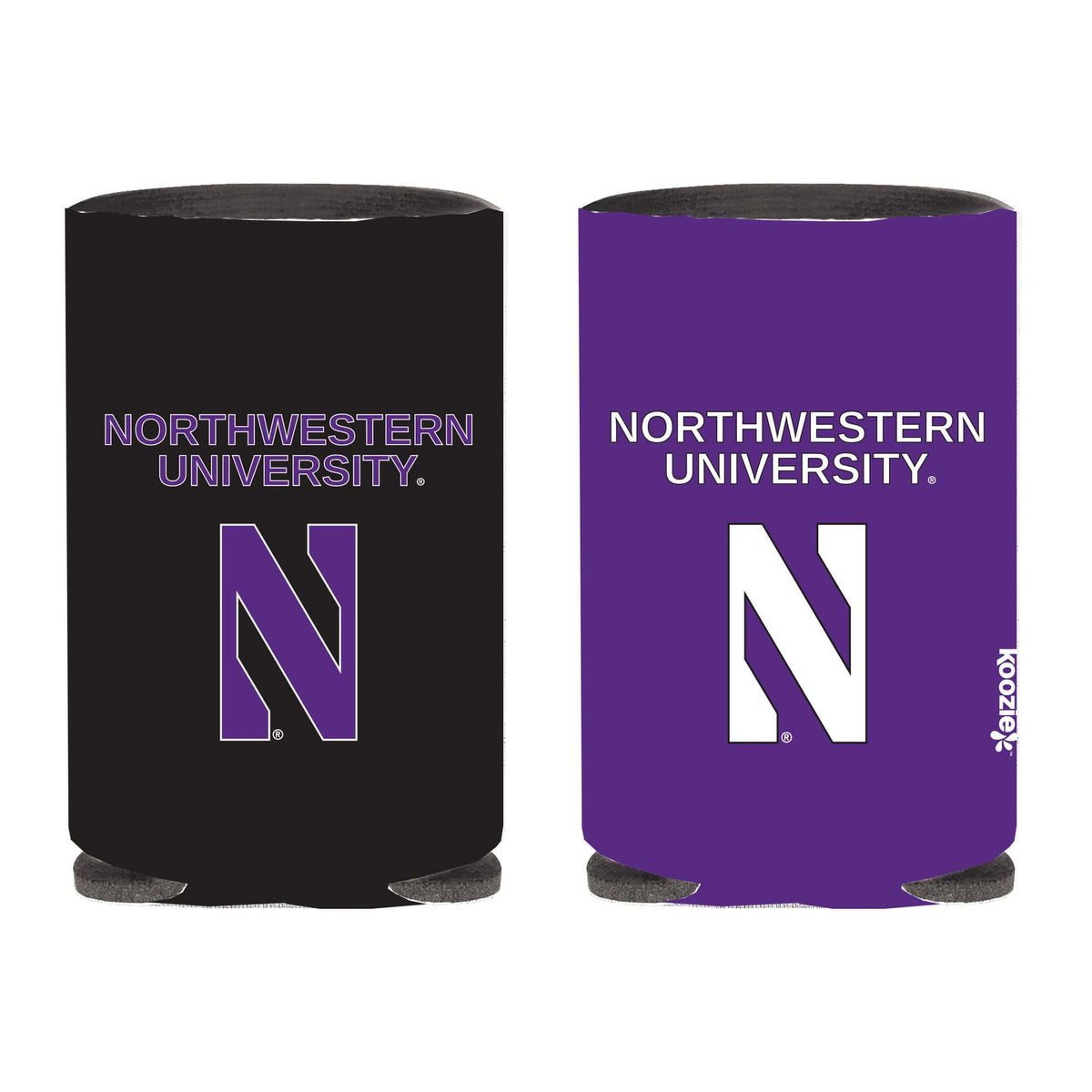 Northwestern University Wildcats Full Color Two Sided Print Collapsible Koozie Can Cooler with Northwestern University Over Stylized N Design