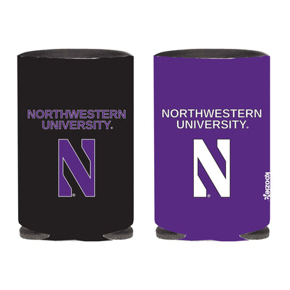 Northwestern University Wildcats Full Color Two Sided Print Collapsible Koozie Can Cooler with Northwestern University Over Stylized N Design
