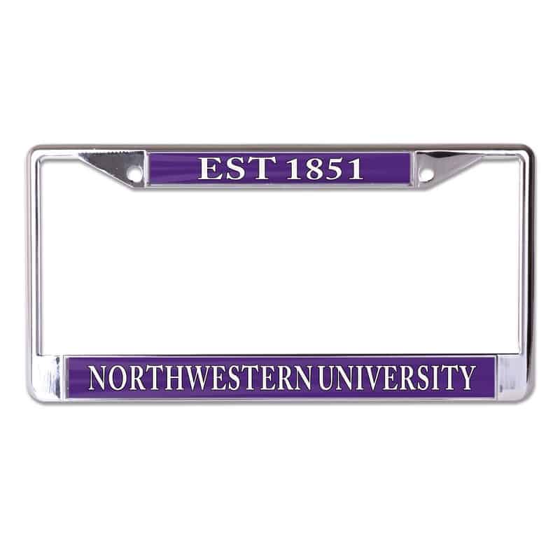 Northwestern Wildcats Chrome License Plate Frame with Purple Laser Cut EST. 1851/Northwestern University Inserts