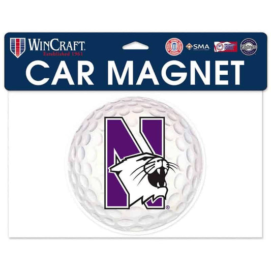 Northwestern Wildcats Flexible Magnet with N-Cat Printed on a Multicolor Image of a Golf Ball 6.1" x 6.1"