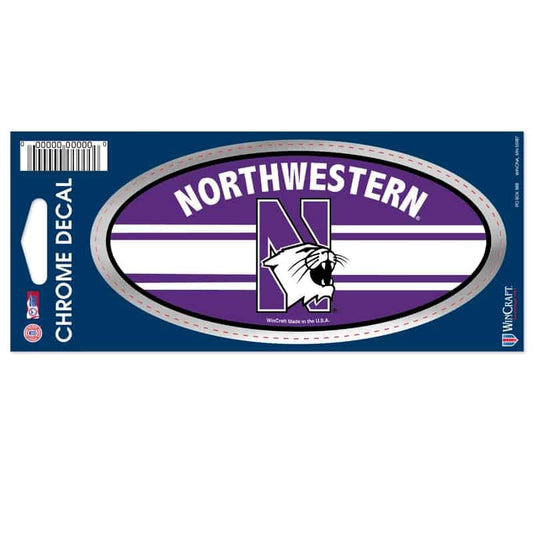 Northwestern Wildcats Chrome Oval Decal with N-Cat Design 2.5"X5.5"
