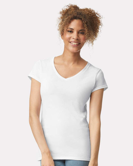 Northwestern University Wildcats Women's MV Softstyle White V-Neck Tee Shirt with One Color Northwestern Arch Design -2