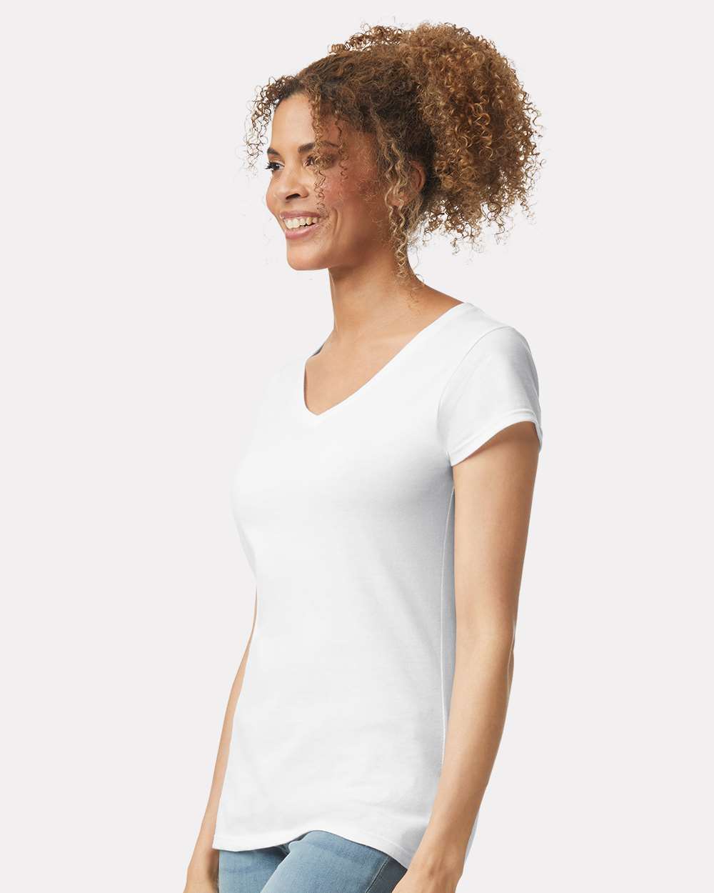 Northwestern University Wildcats Women's MV Softstyle White V-Neck Tee Shirt with One Color Northwestern Arch Design -3