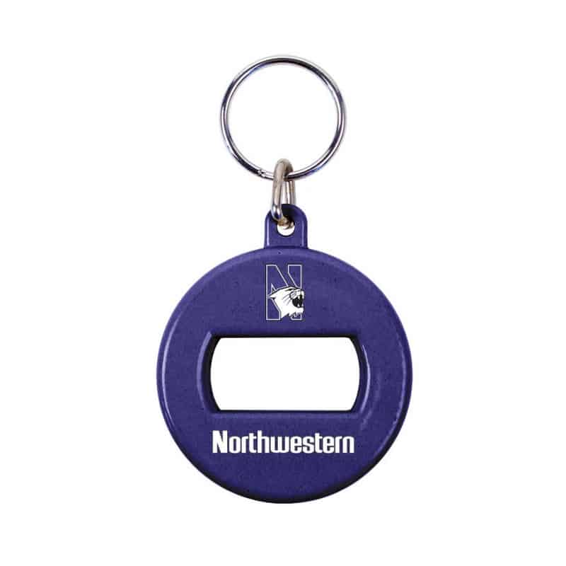 Northwestern University Wildcats Purple Round Opener Key Chain with N-Cat Design