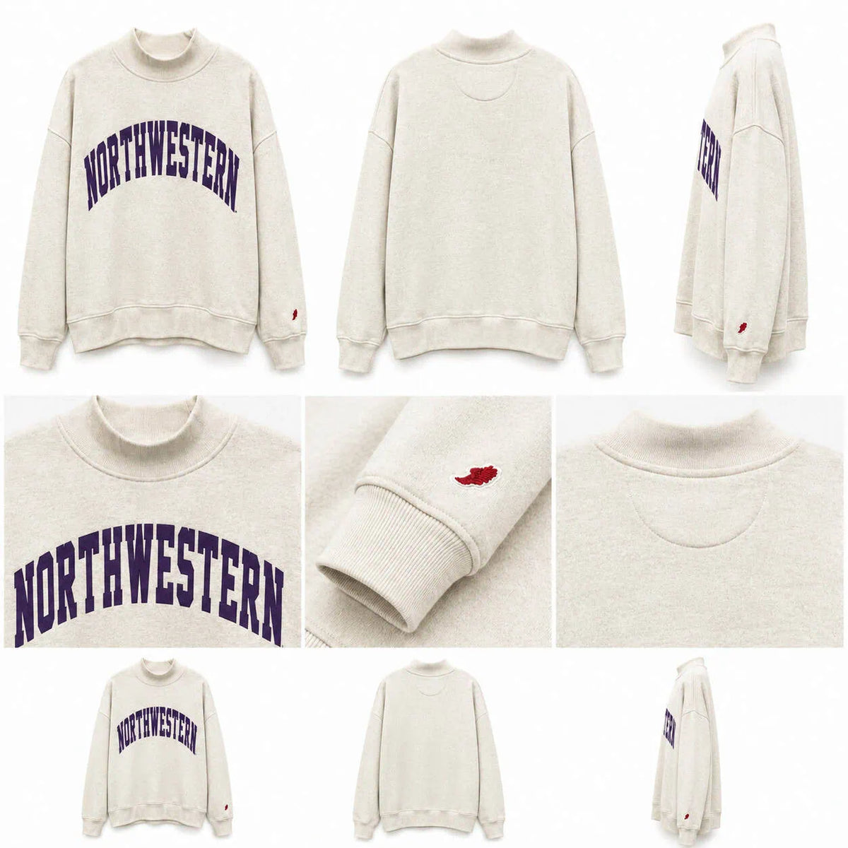 Northwestern University Wildcats Women’s League Oatmeal Heather Diana Mock Neck Sweatshirt