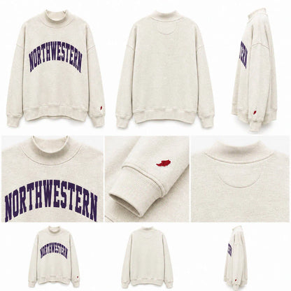 Northwestern University Wildcats Women’s League Oatmeal Heather Diana Mock Neck Sweatshirt