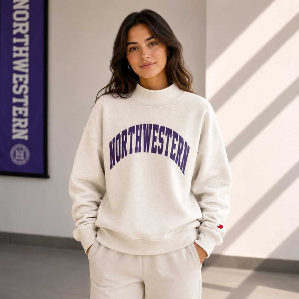 Northwestern University Wildcats Women’s League Oatmeal Heather Diana Mock Neck Sweatshirt