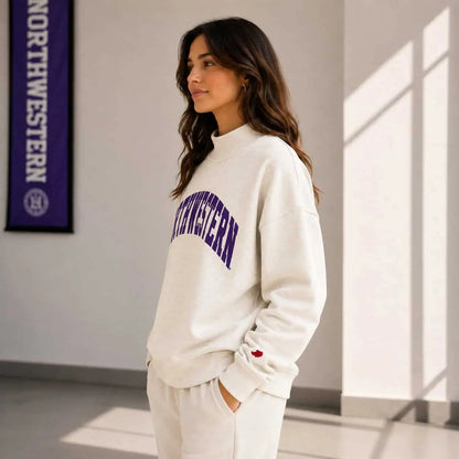 Northwestern University Wildcats Women’s League Oatmeal Heather Diana Mock Neck Sweatshirt