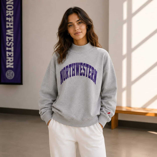 Northwestern University Wildcats Women's League Steel Grey Diana Mock Neck Sweatshirt