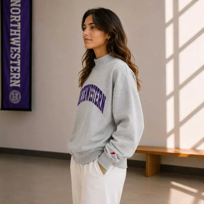 Northwestern University Wildcats Women's League Steel Grey Diana Mock Neck Sweatshirt