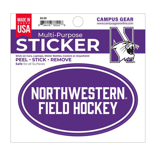 Northwestern University Wildcats Full Color Outside Application 3"X5" Oval Multi-Purpose Sticker Design #38 Field Hockey