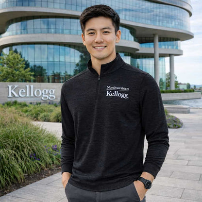Northwestern I Kellogg Men's Antigua Black Heather Bright 1/4 Zip Pullover