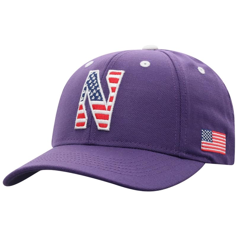 Northwestern University Wildcats Purple Adjustable Velcroback Hat with Stars & Stripes Stylized N Design