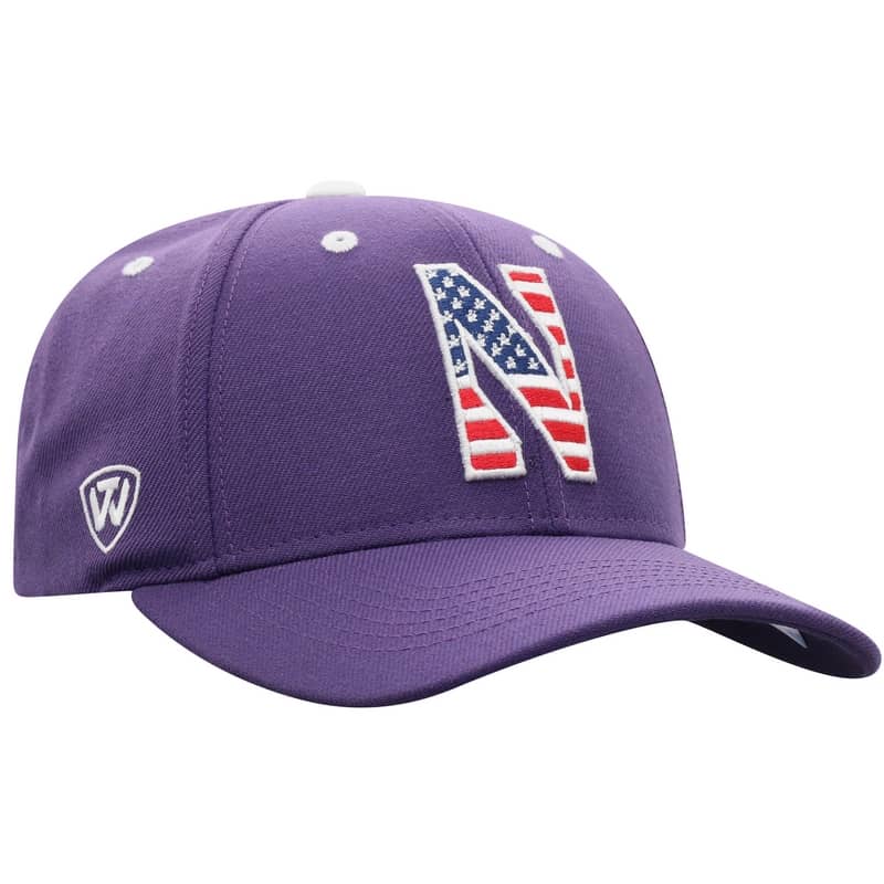 Northwestern University Wildcats Purple Adjustable Velcroback Hat with Stars & Stripes Stylized N Design-2