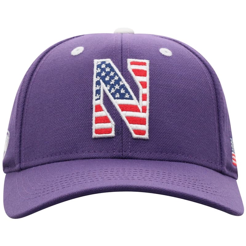 Northwestern University Wildcats  Purple Adjustable Velcroback Hat with Stars & Stripes Stylized N Design