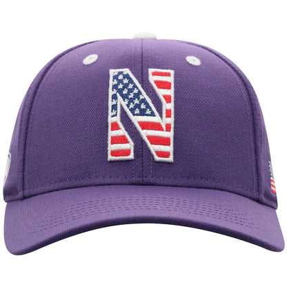 Northwestern University Wildcats  Purple Adjustable Velcroback Hat with Stars & Stripes Stylized N Design
