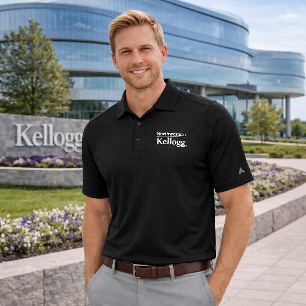 Northwestern I Kellogg Antigua Men's Tribute Black Polo Shirt