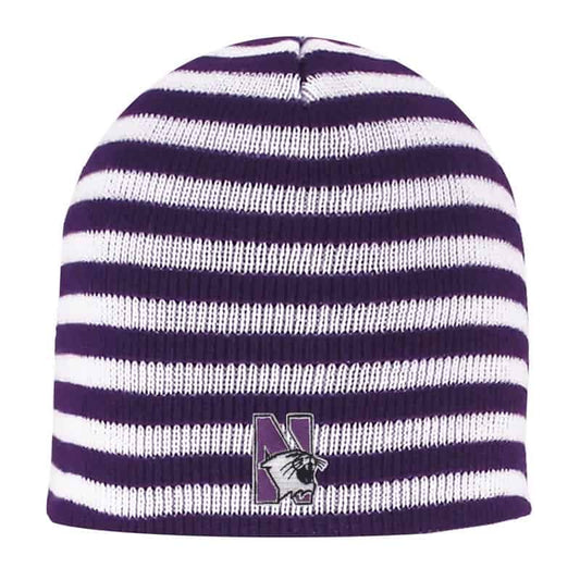 Northwestern University Wildcats Adult Purple/White Blizzard Micro Stripped Knit Beanie