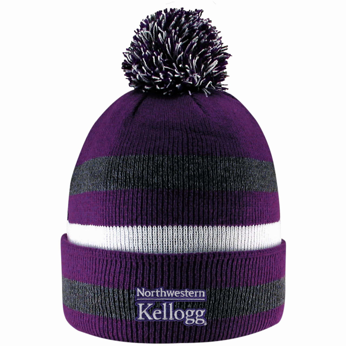 Northwestern I Kellogg Primetime Purple/Charcoal Knit Cuff Hat with Pom