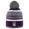 Northwestern University Wildcats Adult Bradshaw Stripped Knit Cuff Hat With Pom
