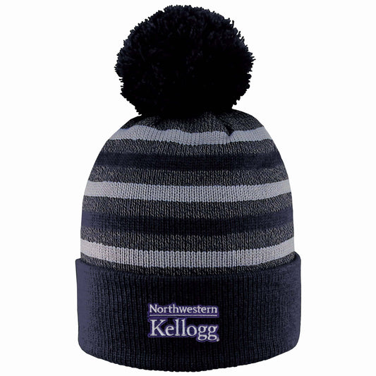 Northwestern I Kellogg Doc Black/Grey Knit Cuff Hat with Pom