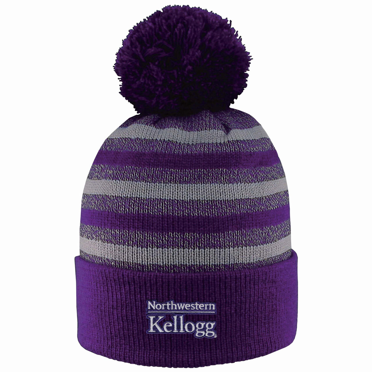 Northwestern I Kellogg Doc Purple/Grey Knit Cuff Hat with Pom