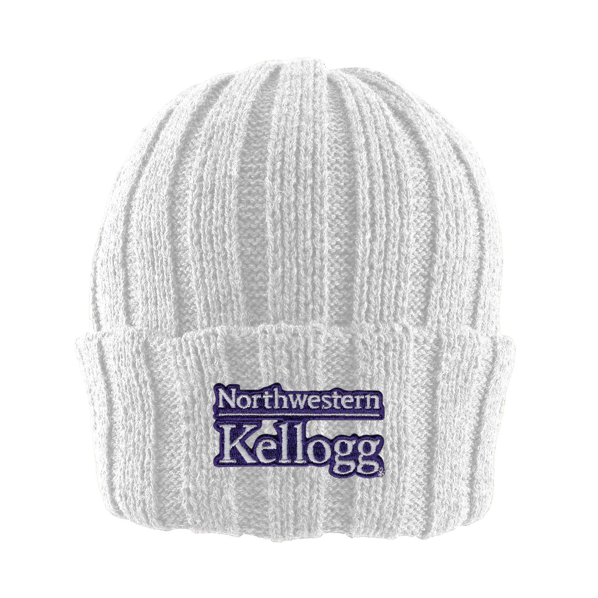 Northwestern I Kellogg Watchman Shallow Fit Drop-Needle White Knit Cuff Hat