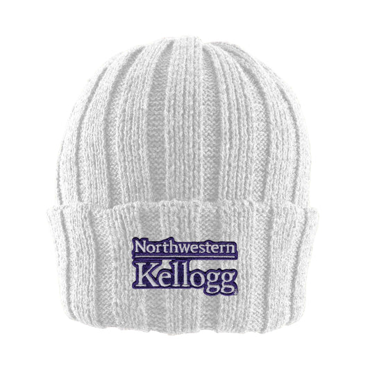 Northwestern I Kellogg Watchman Shallow Fit Drop-Needle White Knit Cuff Hat