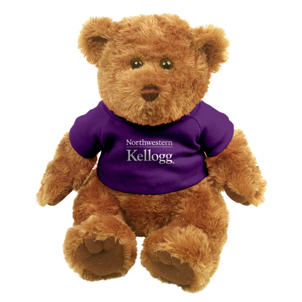 Northwestern I Kellogg Traditional Tan Bear Wearing Purple "Northwestern I Kellogg" Tee Shirt
