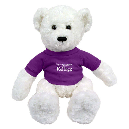 Northwestern I Kellogg Dexter White Bear Wearing Purple "Northwestern I Kellogg" Tee Shirt