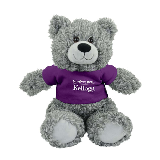 Northwestern I Kellogg Bodie Gray Teddy Bear Wearing Purple "Northwestern I Kellogg" Tee Shirt