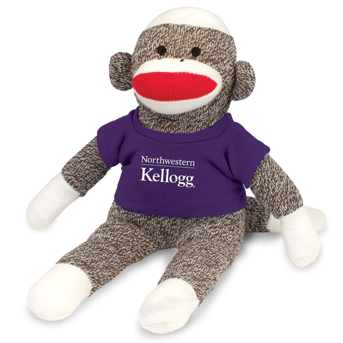 Northwestern I Kellogg Knitted Plush Sock Monkey Wearing Purple "Northwestern I Kellogg" Tee Shirt