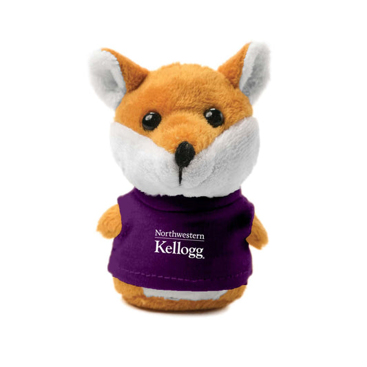 Northwestern I Kellogg Wild Bunch Shorties Plush Fox Wearing Purple "Northwestern I Kellogg" Tee Shirt