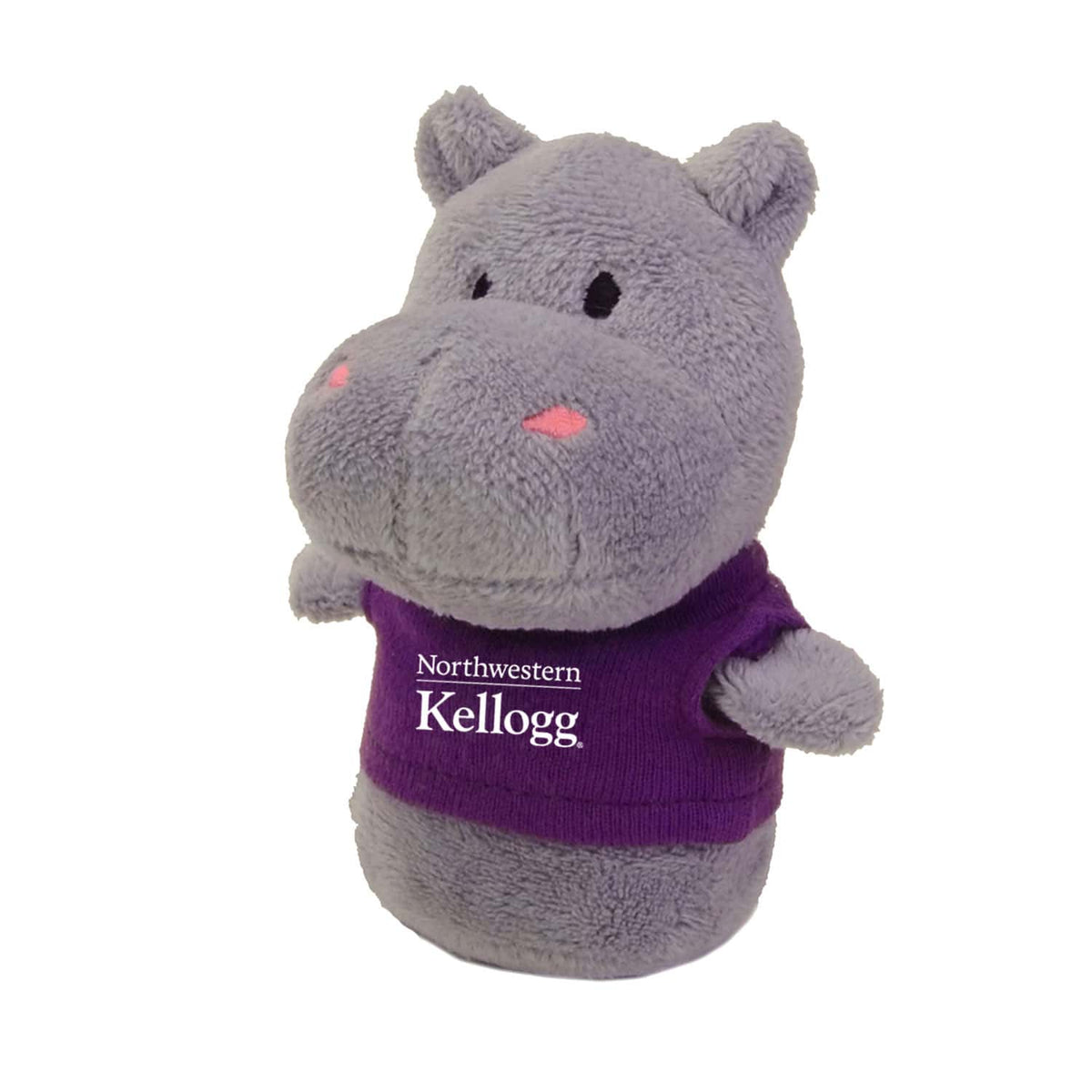 Northwestern I Kellogg Wild Bunch Shorties Plush Hippo Wearing Purple "Northwestern I Kellogg" Tee Shirt