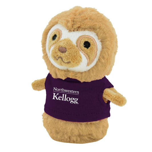 Northwestern I Kellogg Wild Bunch Shorties Plush Sloth Wearing Purple "Northwestern I Kellogg" Tee Shirt