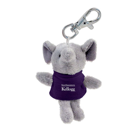 Northwestern I Kellogg Wild Bunch Plush Elephant Wearing Purple "Northwestern I Kellogg" Tee Shirt Key Tag