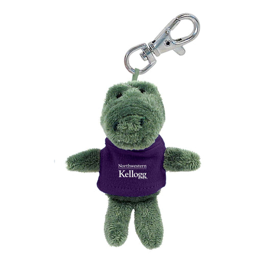 Northwestern I Kellogg Wild Bunch Plush Gator Wearing Purple "Northwestern I Kellogg" Tee Shirt Key Tag