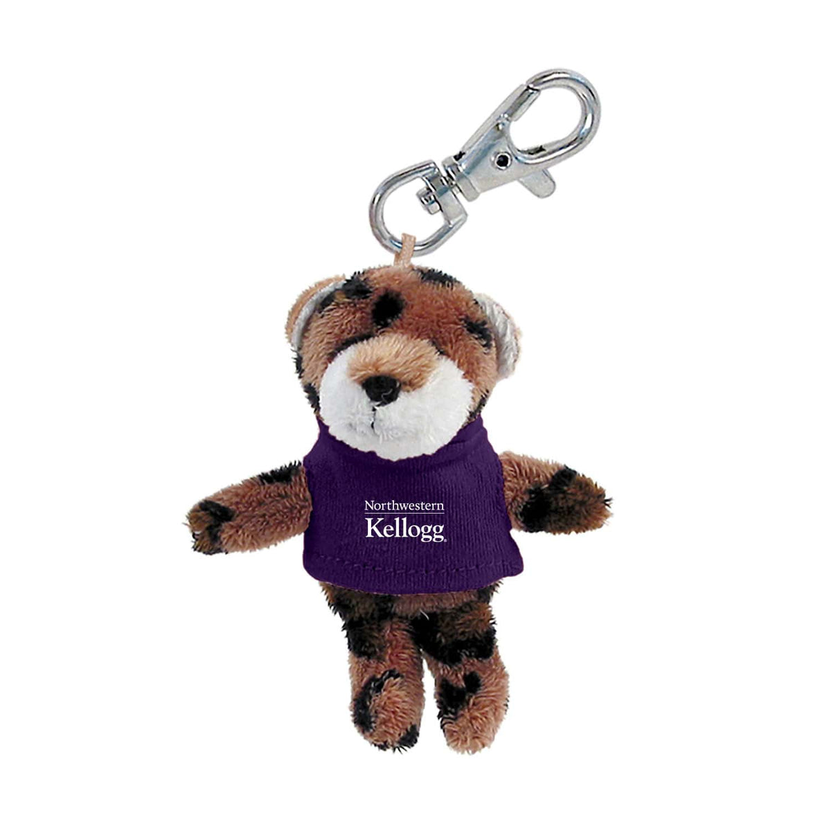 Northwestern I Kellogg Wild Bunch Plush Leopard Wearing Purple "Northwestern I Kellogg" Tee Shirt Key Tag