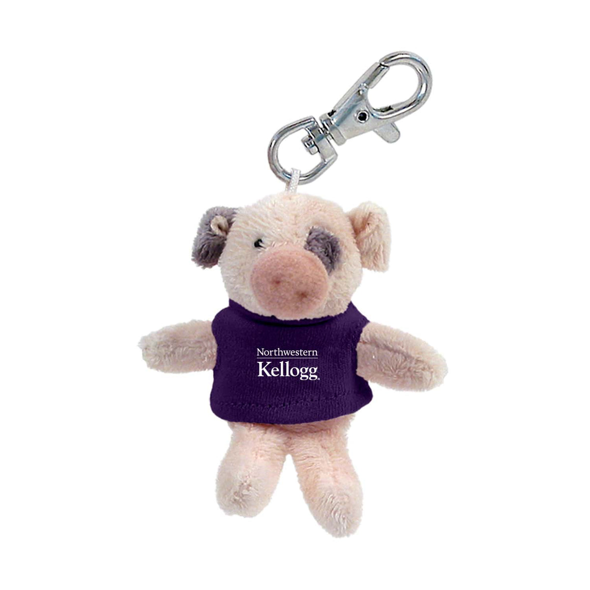 Northwestern I Kellogg Wild Bunch Plush Pig Wearing Purple "Northwestern I Kellogg" Tee Shirt Key Tag
