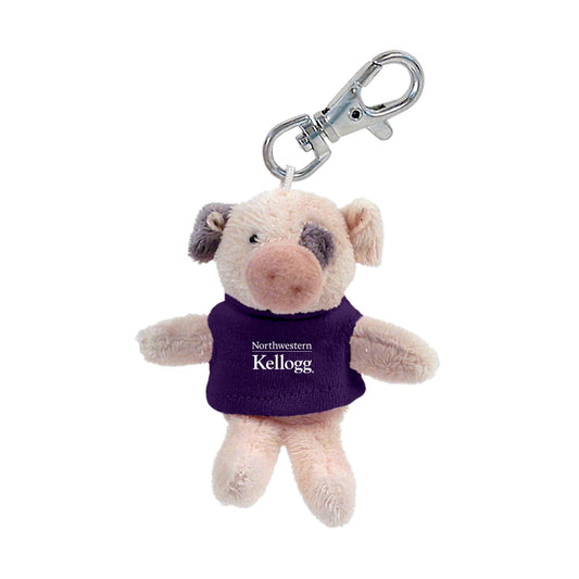 Northwestern I Kellogg Wild Bunch Plush Pig Wearing Purple "Northwestern I Kellogg" Tee Shirt Key Tag