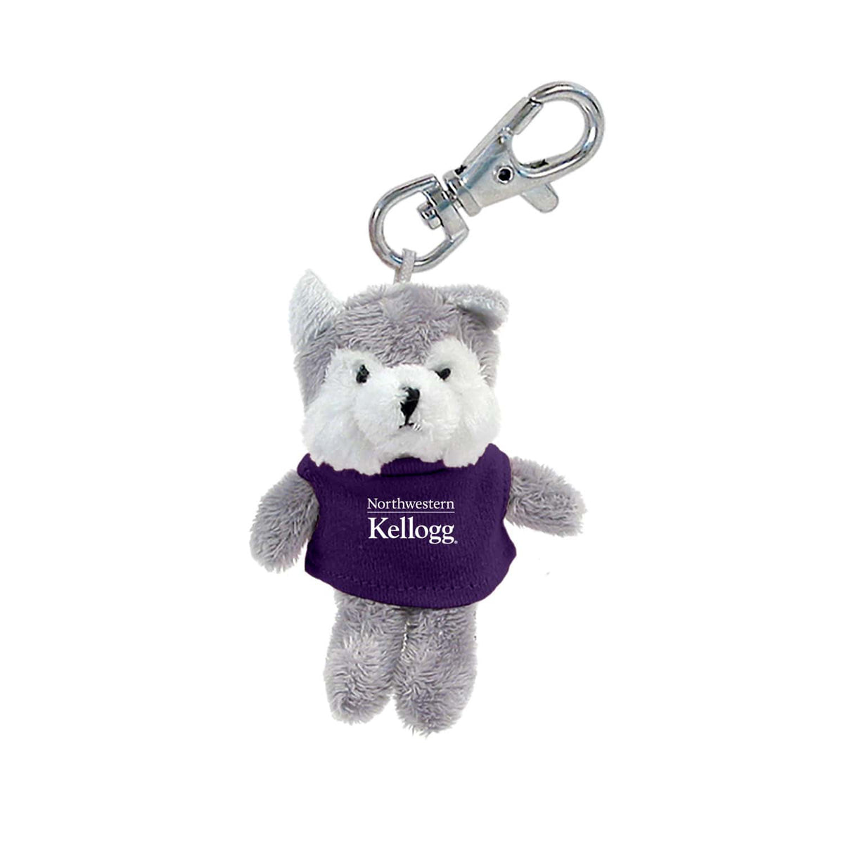 Northwestern I Kellogg Wild Bunch Plush Wildcat Wearing Purple "Northwestern I Kellogg" Tee Shirt Key Tag