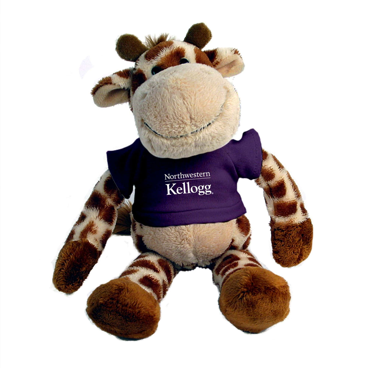Northwestern I Kellogg Wild Bunch Plush Giraffe Wearing Purple "Northwestern I Kellogg" Tee Shirt