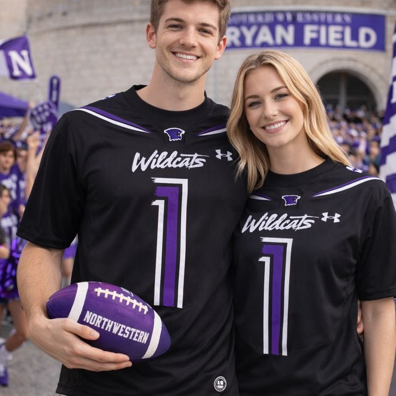 Northwestern University Wildcats Adult Under Armour Black Replica Football Jersey with #1