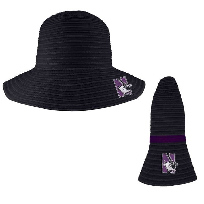 Northwestern University Wildcats Amelia Black Collapsible Travel Sun Hat With Accent Hair Band